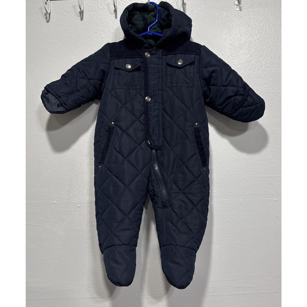 Rothschild Hooded Quilted Snowsuit Blue Infant Baby Boy 6/9 Months One piece